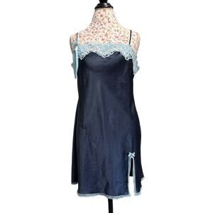 Victoria's Secret Vintage Y2K Sexy Lingerie Teddy Navy Blue Lace Beaded Large